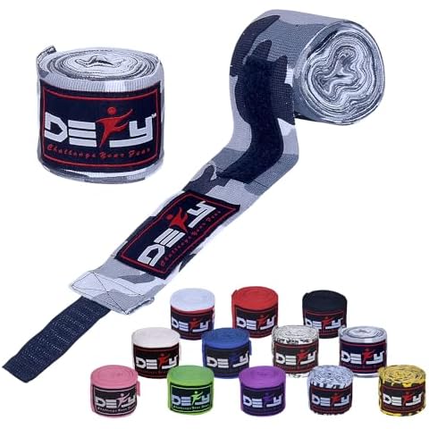 DEFY Professional 180 Inch Hand Wraps for Boxing Muay Thai MMA Elastic Bandages for Men & Women -Pair (White Camo) Cover