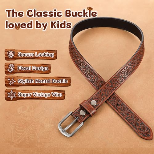 Boys Kids Western Belt, 9-Hole Adjustable Sturdy Leather Cowboy Belt Coffee by JKEEMI - Used condition - Image 3