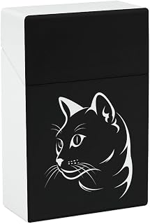 Cat Face on Black Flip Open Cigarette Case for Women Men Plastic Cigarette Box Holder Pocket Cigarettes Storage Container