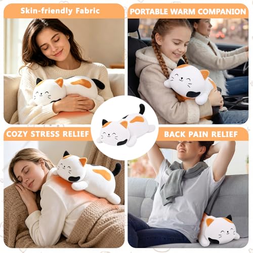 Image of Cat Heating Pad for Period Cramps Menstrual Pain Relief, Portable Electric Heat Pads USB Powered, Cute Grey Cat Plush Stuffed Animals Gift, Funny Cats Gifts for Women Teen Girls Birthday