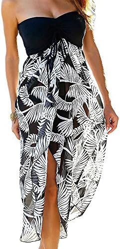 LradyWomen's Chiffon Off Shoulder Summer Beach Swimsuit Cover ups Sundress Strapless Dress