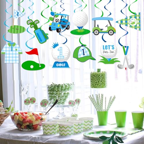 Image of Golf Party Hanging Swirls Hole in One Party Decorations 20PCS Golf Themed 1st Birthday Party Ceiling Swirls Par-Tee Time Golf Hanging Decorations for Sports Golf First Baby Shower Supplies