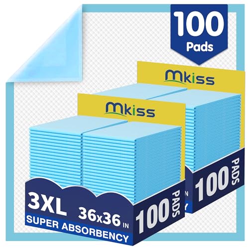 Image of MKISS Bed Pads Disposable 36 inch x 36 inch (100 Counts), Large Incontinence Underpads Leakproof Quick Drying Max Absorbent Disposable Pee Pads for Elderly, Adults, Kids, Puppy Training