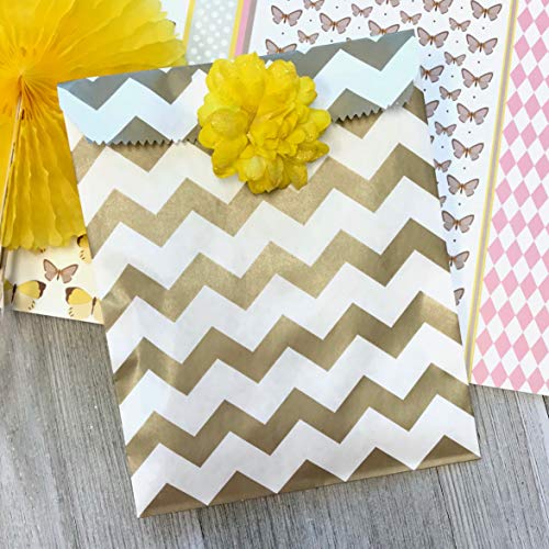 Outside the Box Papers Gold and White Chevron Treat Sacks 5.5 x 7.5 48 Pack Gold, White