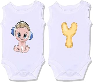 سالوبيت بكباسين من القطن 100% مزين بأشكال مميزة للأطفال حديثي الولادة، قطعتان (الأطفال الأولاد البيبي (حرف Y)