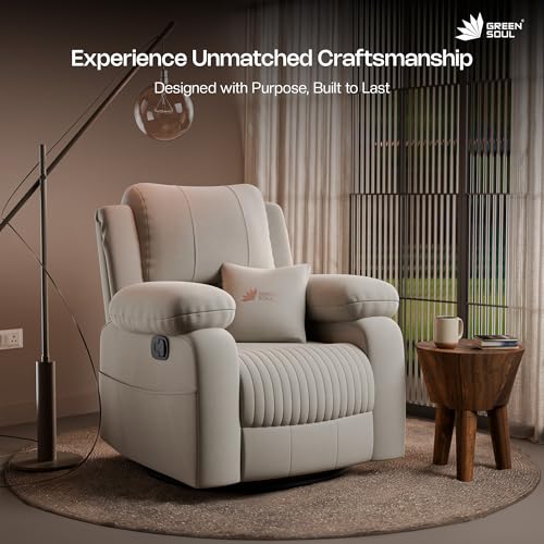 Image of Green Soul Laze 2.0 | Single Seater Manual Recliner Sofa | Ultra Soft Suede Fabric | Rock, Revolve & Recline (R3) | Easy Access Side Pocket & Soft Cushion | 3 Year Warranty (Beige) Installation