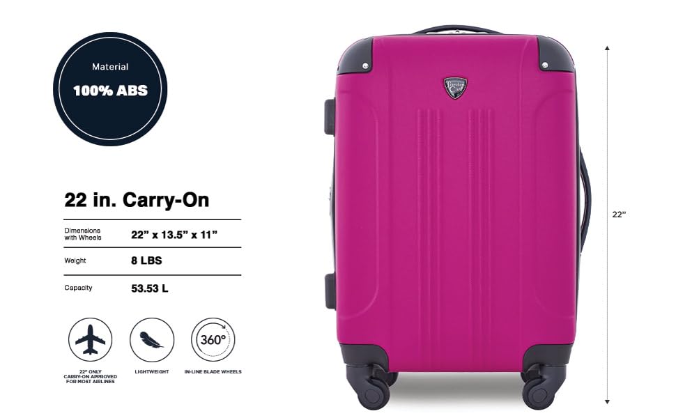 Travelers Club Chicago Hardside Expandable Spinner Luggages, Fuchsia, 20" Carry-on, Chicago Hardside Expandable Spinner Luggages