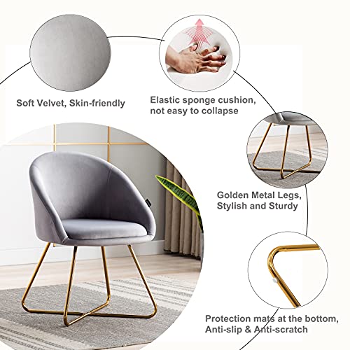 Artechworks Modern Velvet Dinning Chair With Golden Legs, Lounge Chair Set Of 2, Accent Armchair For Living Dining Room Bedroom Reception Chair, Grey #TOP4