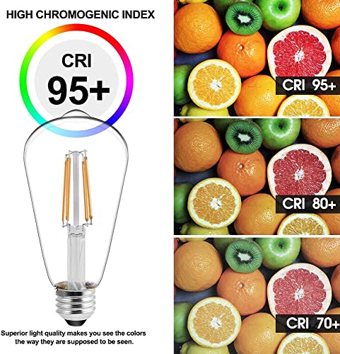 Energetic St19 Vintage Led Edison Bulbs, 60 Watt Equivalent, St64 Led Filament Bulbs, Cri 95+, Daylight 5000K, Non-Dimmable, E26 Standard Base, Ul Listed, 6 Pack #TOP2