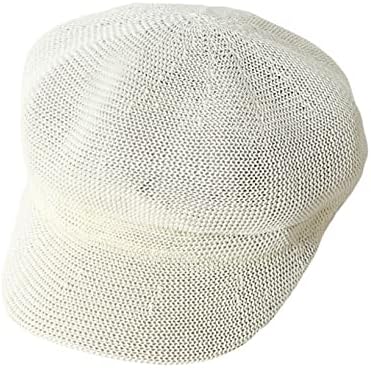 Newsboy Hats for Women Summer Breathable Mesh Straw Beret Adjustable Artist Painter Octagonal Caps Visor Beach Hat White