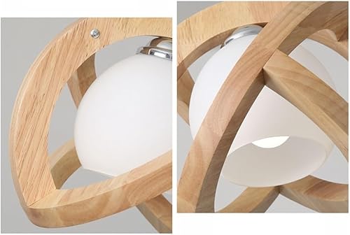 Miniatura 4 de Lámpara colgante de madera estilo rústico retro con globo de vidrio blanco, lámpara colgante Celing para cocina, isla, comedor, dormitorio, pasillo,
