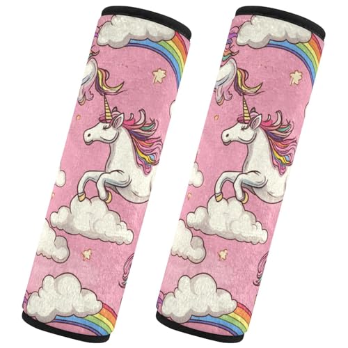 Seat Belt Covers 2 Pack Cute Unicorns Car Seats Strap Covers Super Soft Rainbows Pink Car Seats Neck Cover for Boys Girls Adults Babies S