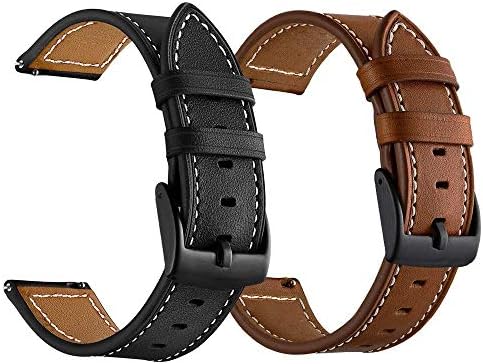 LDFAS Galaxy Watch 45mm/46mm Bands, Genuine Leather 22mm Watch Strap with Metal Buckle Compatible for Samsung Galaxy Watch 3 45mm/46mm, Gear S3 Frontier/Classic Smartwatch Brown+Black (2 Pack)