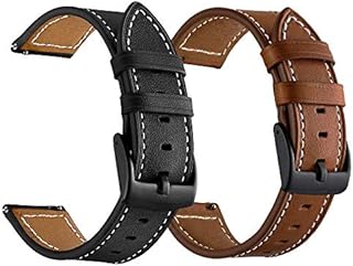 LDFAS Galaxy Watch 45mm/46mm Bands, Genuine Leather 22mm Watch Strap with Metal Buckle Compatible for Samsung Galaxy Watch 3 45mm/46mm, Gear S3 Frontier/Classic Smartwatch Brown+Black (2 Pack)