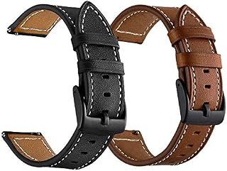 LDFAS Compatible for Fossil 22mm Band, (2 Pack) Leather Strap with Black Buckle