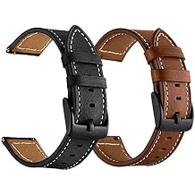 LDFAS Leather Band for Galaxy Watch 7/6 Classic 47mm 43mm/5 Pro 45mm Bands, Large 20mm Leather Watch Strap Compatible for Samsung Galaxy Watch 6/5 40mm 44mm Band/Active 2, Brown+Black 2Pack