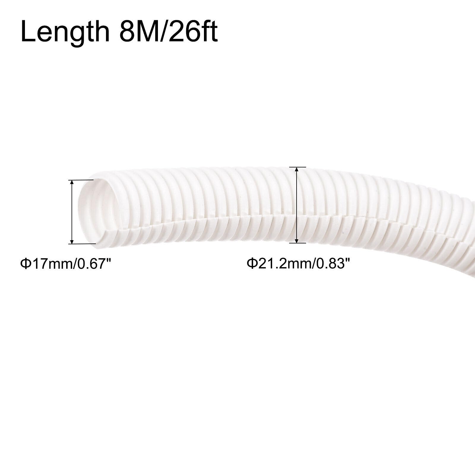 ?Minh NAM Tool Part for Split Wire Loom Tubing PE Corrugated Pipe Conduit 8M/26ft Length 17x21.2mm White