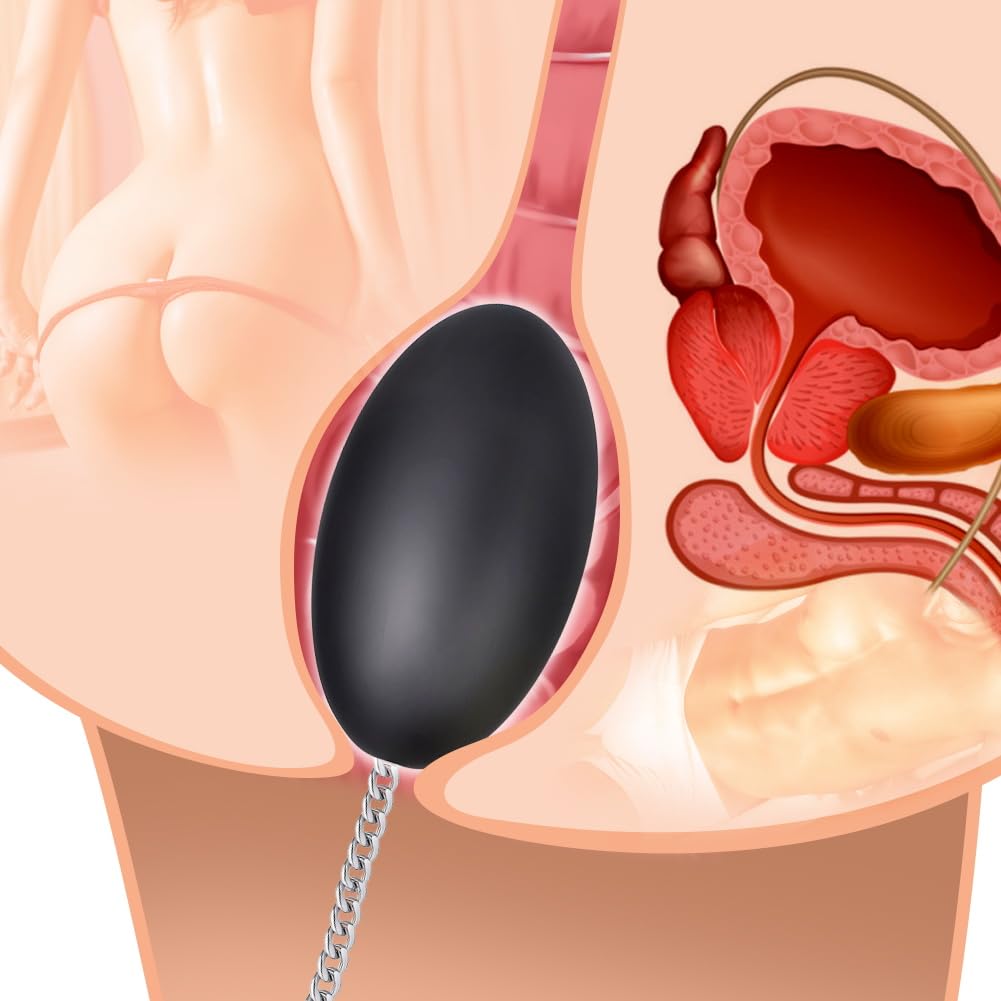 iquid Silicone Anal Plugs Egg-Shaped Butt Plug with Stainless Steel Pull Chain Prostate Massager Vaginal Stimulation for Women Men Couple Romi (L)