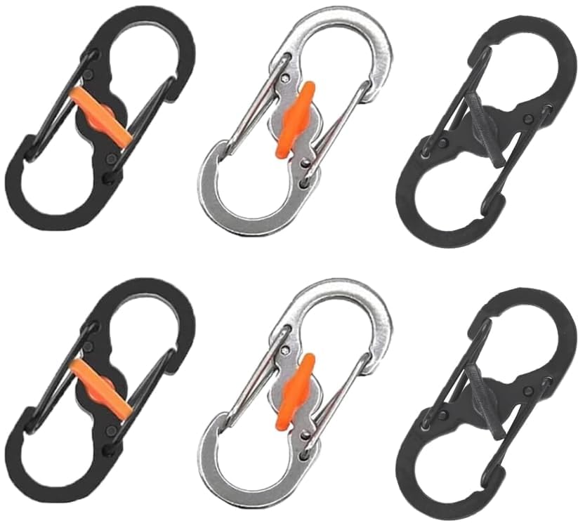 6 Pcs S Carabiner Clip Small Alloy Snap Hook, Black+Silver