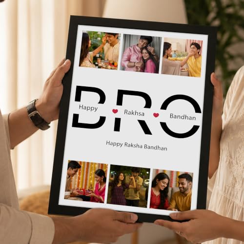 Image of Art Street Personalised & Customized Gift For Rakshabandhan, Raki Photo Frame Collage with Photo upload, DAD Photo Print with Framed For Birthday, (Color: Black, A4)