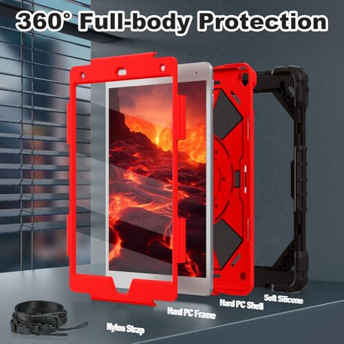 Image of WESOROL Case for iPad 9th /8th /7th Generation 10.2 Inch (2021 /2020 /2019),Full-Body Drop Protection 9th Generation iPad Case with Rotating Stand Screen Protector Pencil Holder Holde,Black Red