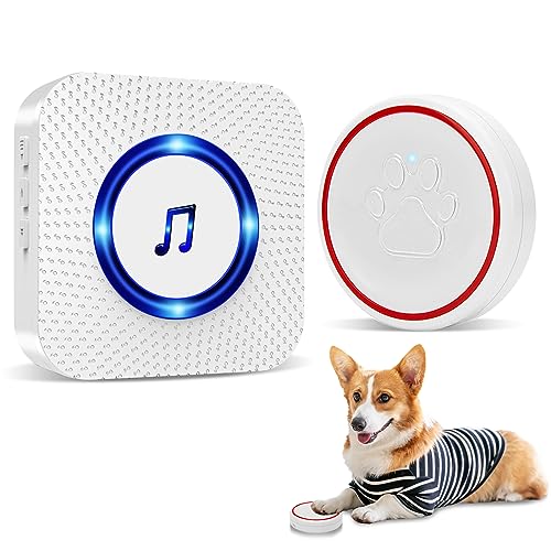 ChunHee Dog Door Bell - Doggie Doorbell Puppy Training - Dog Bells Toilet Training Smart Buttons Dog Clicker Operating at 500Feet with 55 Melodies 5 Volume Levels Velcro Installation 1Receiver 1 Bell