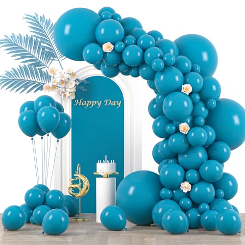 Image of Voircoloria 130pcs Peacock Blue Balloons Different Sizes 18 inch 12 inch 10 inch 5 inch Teal Blue Latex Balloon Garland Arch Kit for Birthday Baby Shower Graduation Wedding Gender Reveal Anniversary Party Decorations