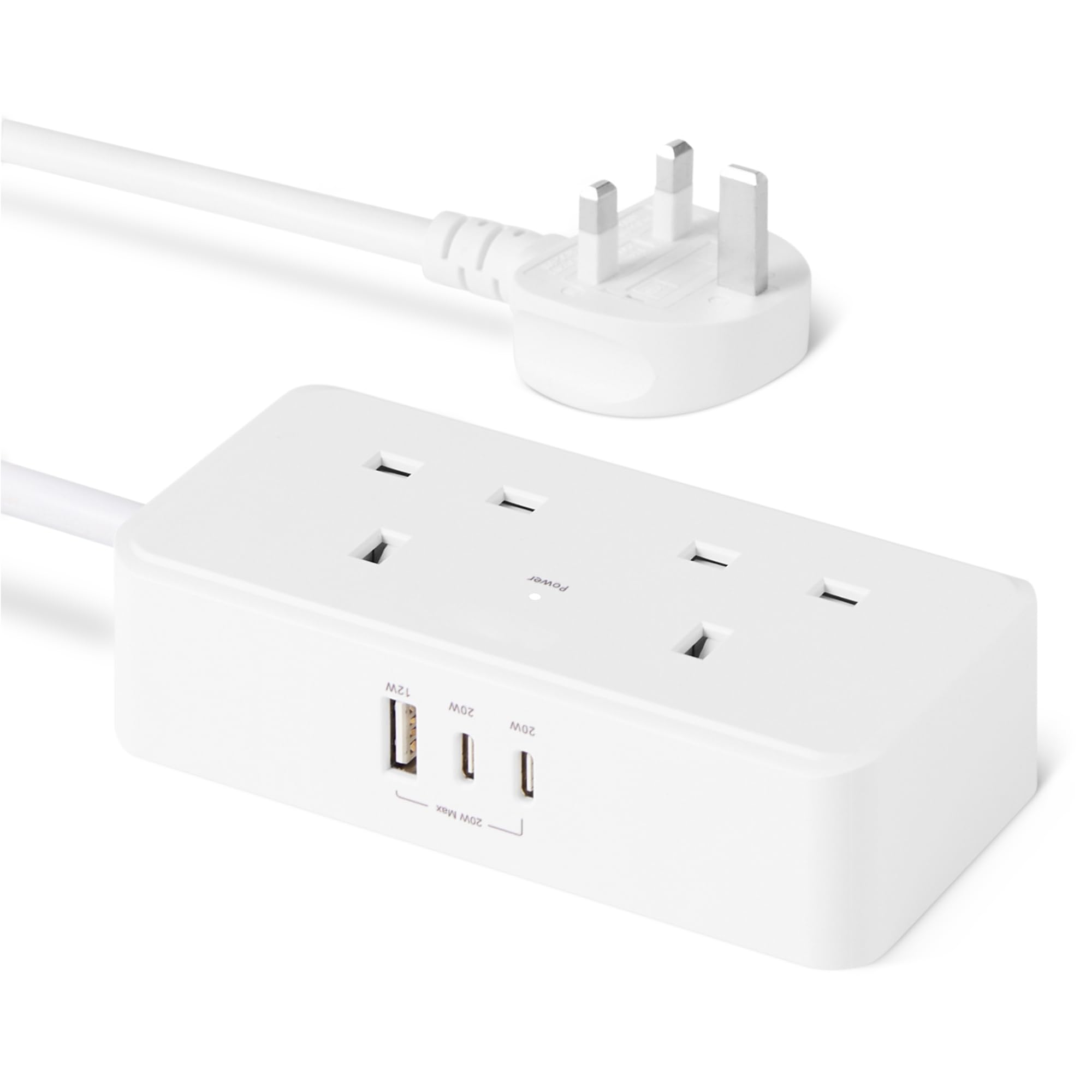 Amazon Basics Power Strip with 2 AC Outlets, 20W USB C Fast Charging, 2 USB C, 1 USB A Port, 5 ft Extension Cord, Home, Office, Travel, TUV Listed