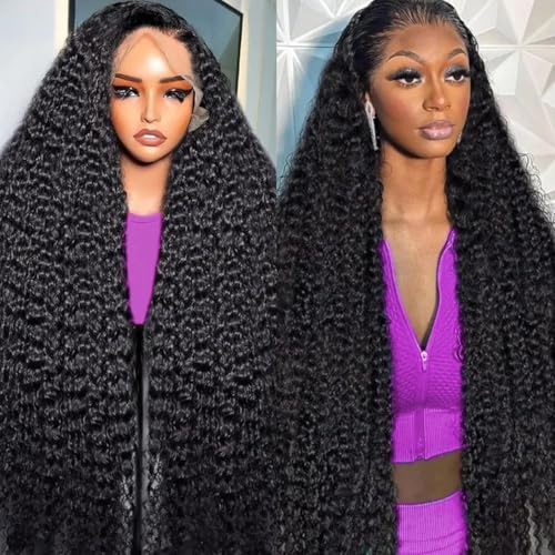 Image of LAINSS Deep Curly Wig Human Hair 13x6 Deep Wave HD Lace Frontal Wigs for Black Women Human Hair Pre Plucked 210% Density Glueless Wet and Wavy Curly Wig 32Inch