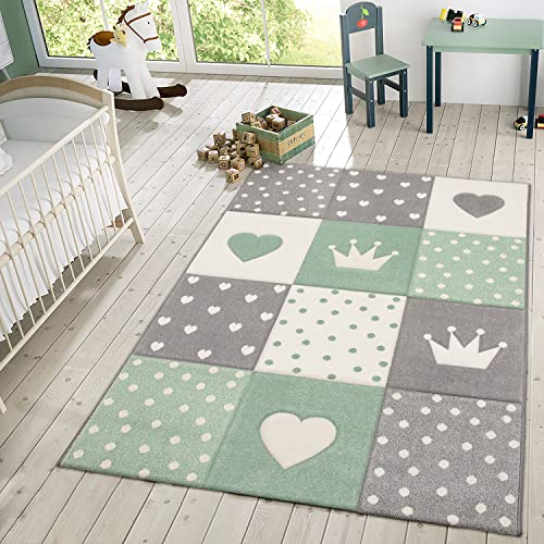 TT Home Kinderzimmerteppich Teppich Junge Mädchen Kinderteppich Punkte Stern 3D Streifen,...