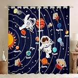 Homemissing Cortinas de sistema solar para dormitorio, sala de estar, espacio exterior, 30%-50% cortinas opacas para niños, adultos, universo, planetas, cortinas de ventana, lindo astronauta azul,
