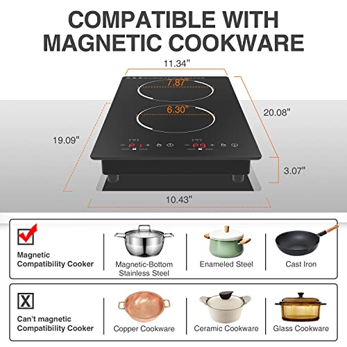 Double Induction Cooktop, Portable Induction Cooker With 2 Burner Independent Control, Ultrathin Body, 9 Temperature, 2300W-Multiple Power Levels, 2 Hour Timer, Safety Lock #TOP3