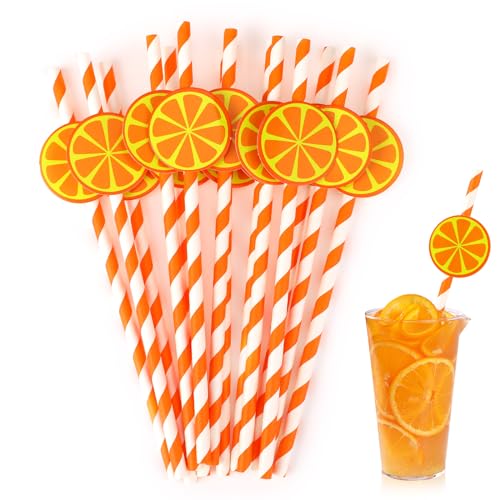 30 PCS Oange Drinking Straws, Disposable Paper Straws