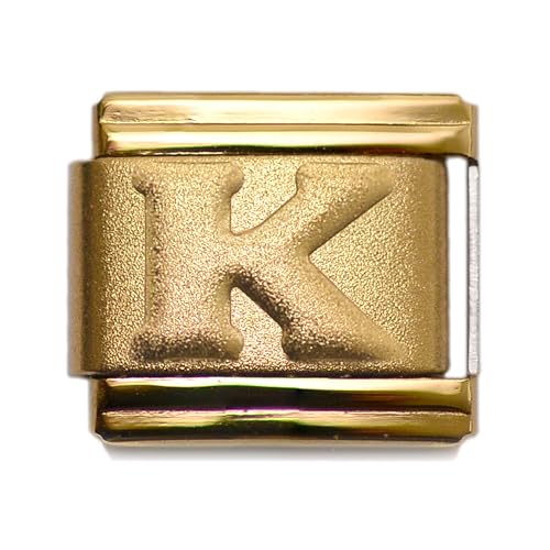 Dolceoro Alphabet K Letter Initial, 9mm Traditional Classic Type Italian Modular Charm Link - Satin *Stainless Steel