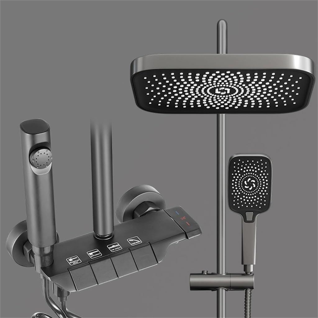 Wall Mount Shower Set/Shower Panel For Batroom 4 function Thermostatic Mixer Hot & Cold Shower system, Hand shower | overhead Shower | Jet Spray, Showers For Bathrooms (Grey Matt) (B0D9K49J2K) Amazon Price History, Amazon Price Tracker