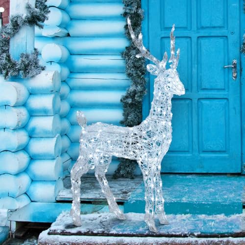 Renna Luminosa 3D Acrilico Lotti Natale Interno Esterno Bianco Freddo 105 cm -