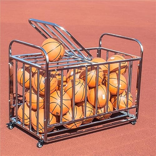 Wózek do przechowywania piłek sportowych z kółkami blokującymi, duża klatka na kółkach z pokrywką, wytrzymały organizer na siłownię i sprzęt outdoorowy