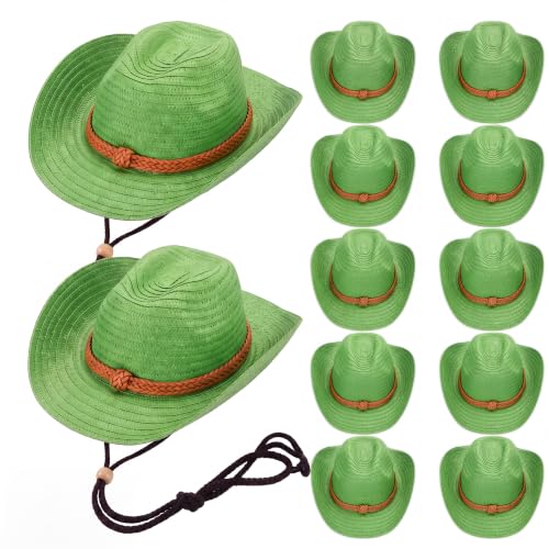 Image of JaGely 12 Pcs Straw Cowboy Hats for Women Men, Wide Brim Summer Hat Bulk Sun Protection for Western Themed Party
