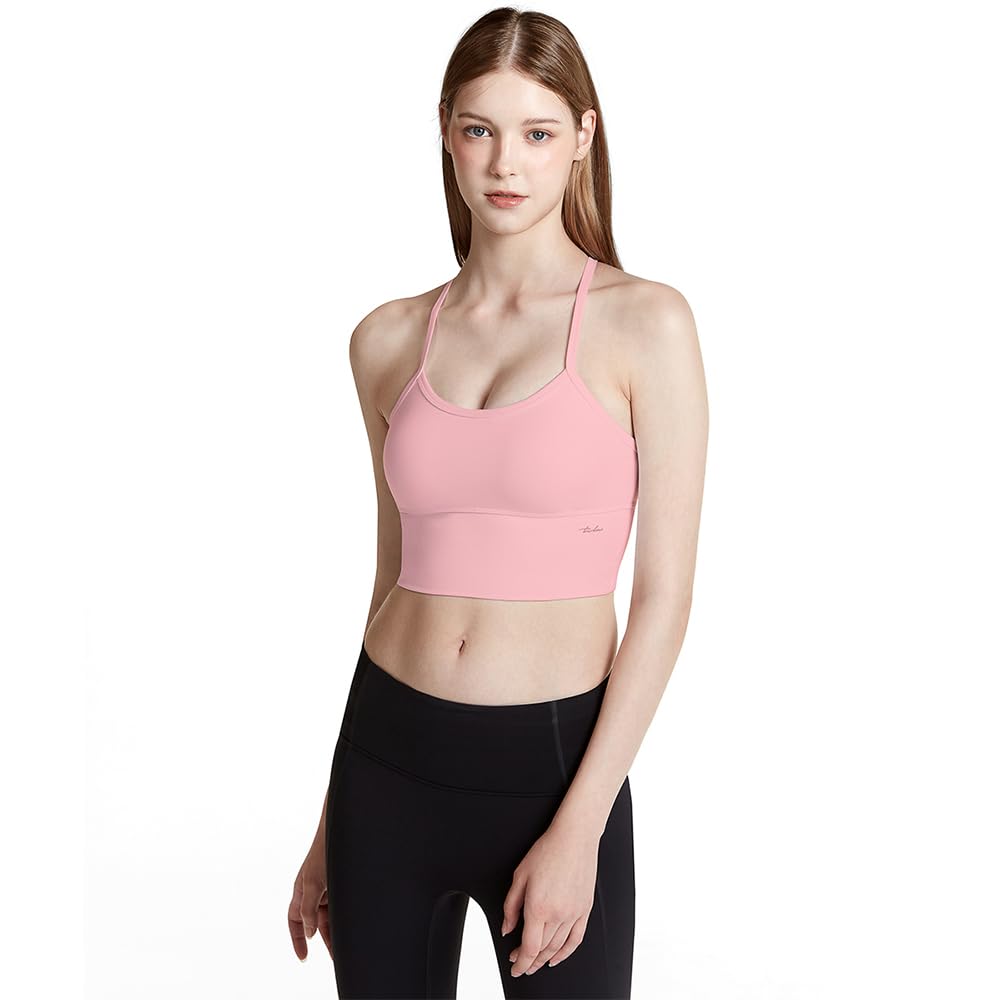 TSLA Women's Sports Bra Tops – Basic Wide Strap Cross Strap Styles, Moisture-Wicking Mesh Lining, Quick Dry Activewear with Removable Pads Light Pink(fyt11) L