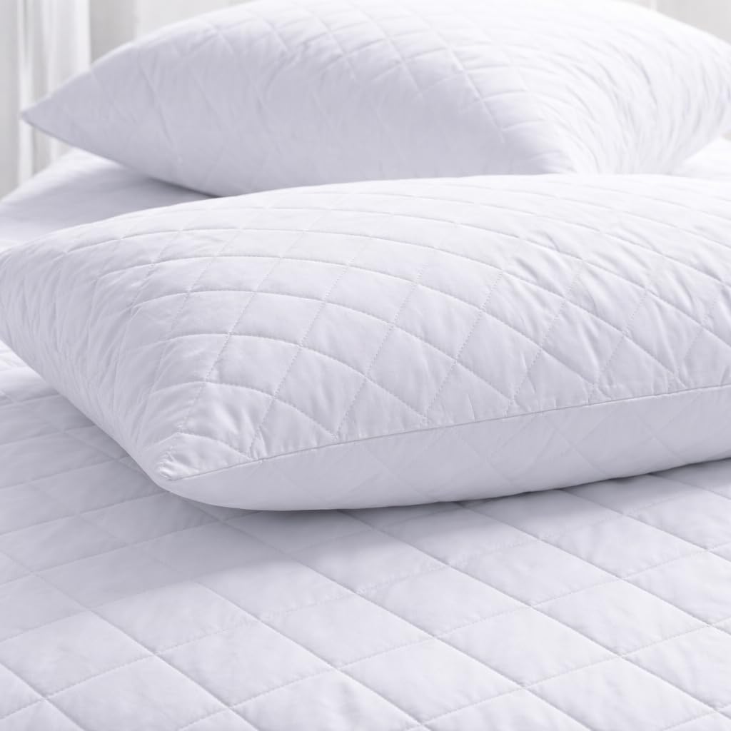 PRIME LINENS Quilted Pillow Protectors 6 Pack with Zip Closure - Ultra Soft Box Pattern Pillow Protector, Breathable Microfiber Pillow Cover 50 x 75cm (Quilted Pack of 6)