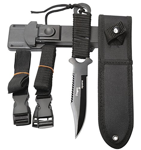 Dive Knife – Black Tactical Sharp knives with 2 Sheaths and Leg Strap for Diving,Hunting,Survival,Rescue.