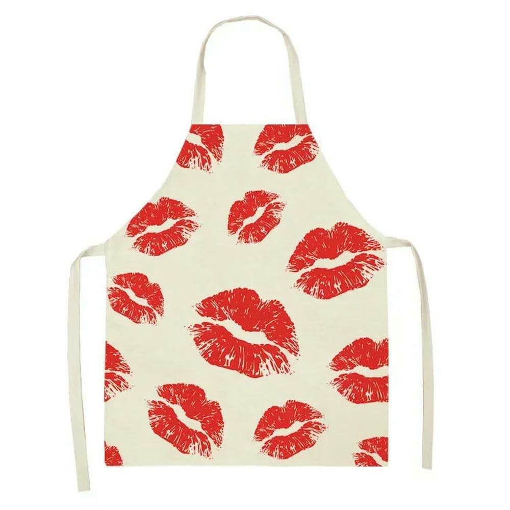 GLDFW - Grembiule da cucina con rossetto, in cotone e lino, per la pulizia della casa, da donna