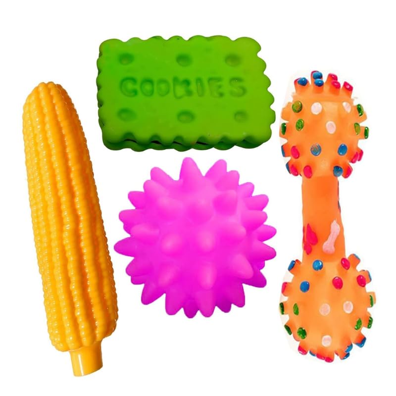 Dog Trust Combo of 4 Soft Latex Rubber Interactive Squeaky Toys for Small Puppy- Cookie, Corn, Dumbbell, and Spike Ball (B0D59YBM9W) Amazon Price History, Amazon Price Tracker