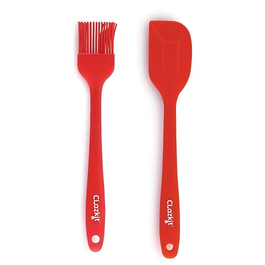 Clazkit Oil Brush for Cooking & Non-Stick Silicone Spatula (Set of 2) Baking & Mixing - Seamless Design, Food-Grade & BPA-Free, Dishwasher Safe (RED)