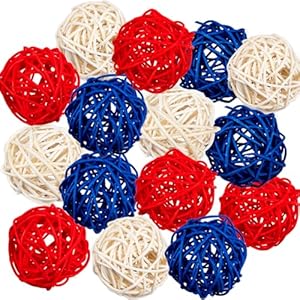 GuassLee 18pcs 4th of July Patriotic Decorative Balls Rattan Decoration – Red Blue White Balls for Independence Day Home Decor Craft Vase Bowl Filler Table Party Supplies Decorations