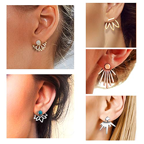 18 Pairs Multiple Dainty Lotus Flower Ear Jacket Earrings-Minimalism Cz Bar Turquoise Studs-White Rose Gold Plated Statement Chic Fashion Stud Earring Set New Year Christmas Gift For Teens Girl Women #TOP1