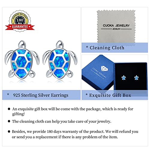 Sea Turtle Earrings,Sterling Silver Hawaiian Beach Themed Stud Earrings Turtle Dangle Blue Opal Ocean Jewelry Gifts For Women Girlfriend Girls (Stud) #TOP6