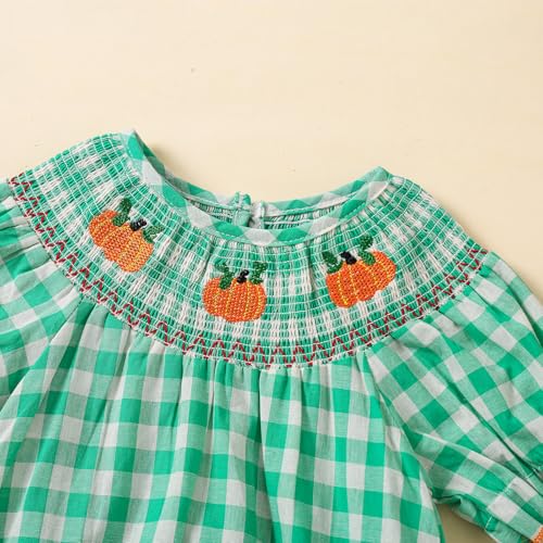Baby Girl Halloween Outfit Clothes Short Sleeve Pumpkin Plaid Smocked Bubble Romper Bodysuit Jumpsuit One Piece3