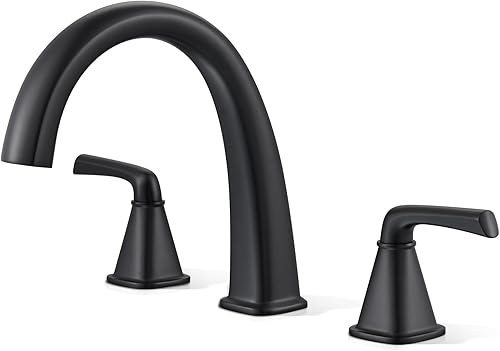 Miniatura 50 de Grifo de bañera romana de alto flujo con ducha de mano, grifo de bañera negro mate de 4 agujeros con válvula, grifos de bañera generalizados