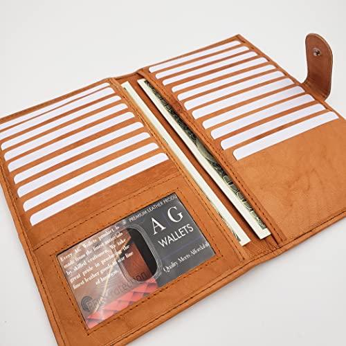 Image of AG Wallets Genuine Leather Mens Long ID 19 Credit Card Security Wallet (RFID TanSnapClose)